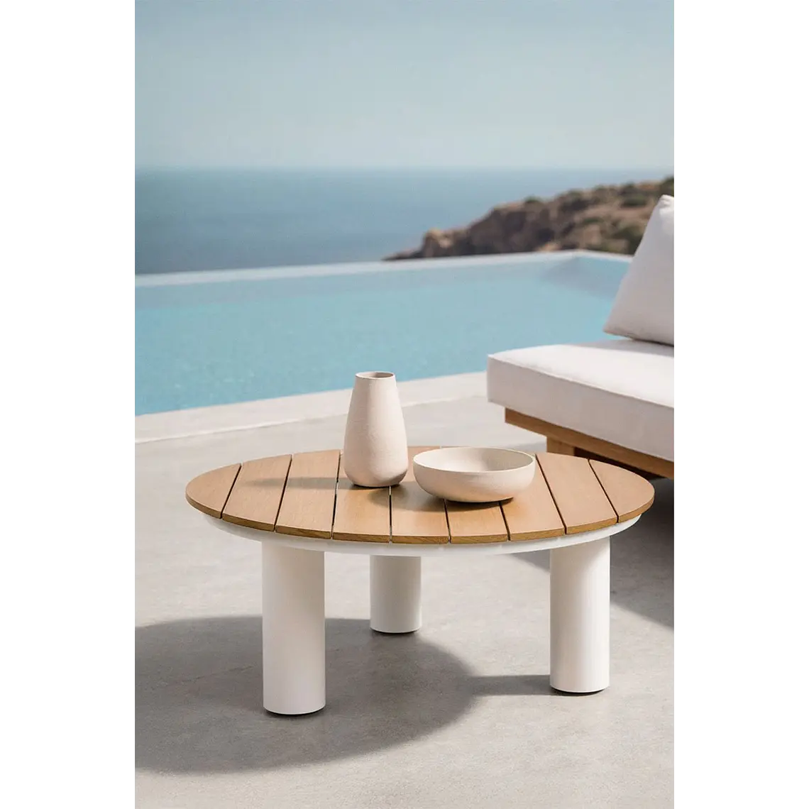 Mesa de centro para jardín redonda Ø80 cm en madera de teca y aluminio Valena 2