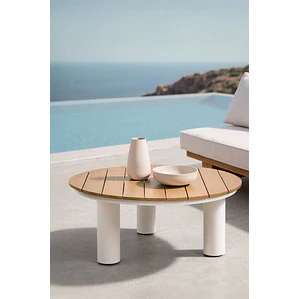 Mesa de centro para jardín redonda Ø80 cm en madera de teca y aluminio Valena