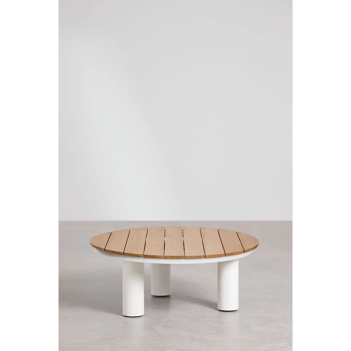 Mesa de centro para jardín redonda Ø80 cm en madera de teca y aluminio Valena 3