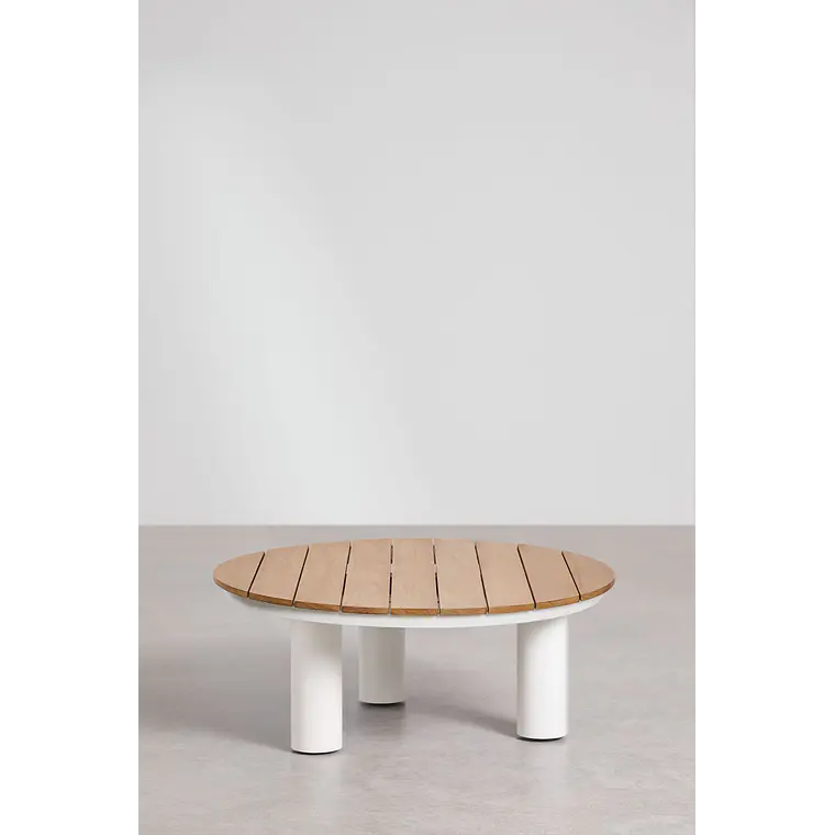 Mesa de centro para jardín redonda Ø80 cm en madera de teca y aluminio Valena 3