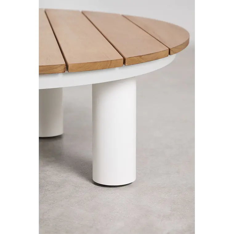 Mesa de centro para jardín redonda Ø80 cm en madera de teca y aluminio Valena 4