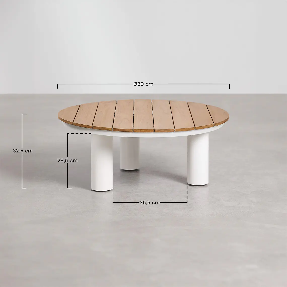Mesa de centro para jardín redonda Ø80 cm en madera de teca y aluminio Valena 7