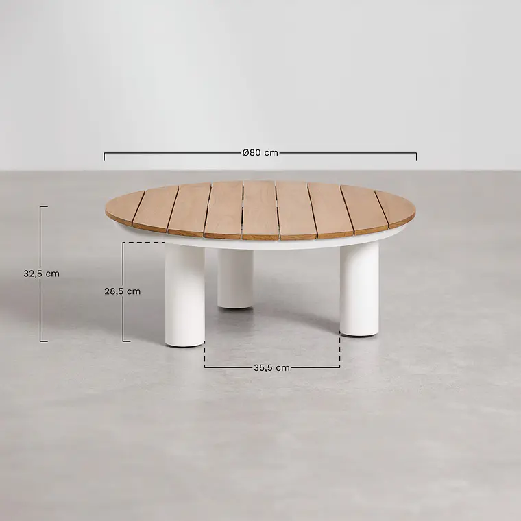 Mesa de centro para jardín redonda Ø80 cm en madera de teca y aluminio Valena 7