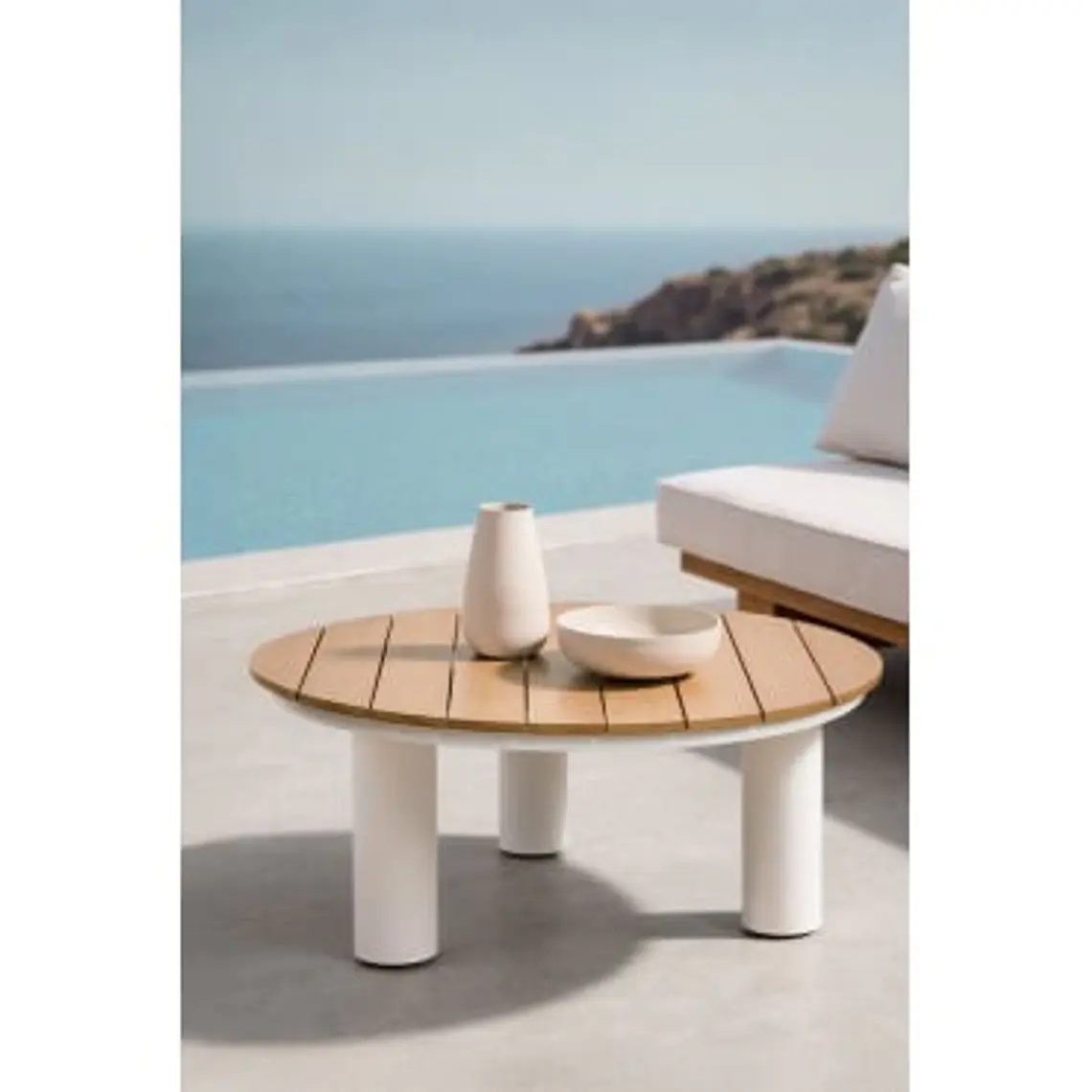 Mesa de centro para jardín redonda Ø80 cm en madera de teca y aluminio Valena 8