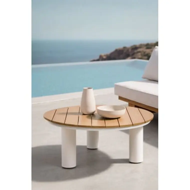 Mesa de centro para jardín redonda Ø80 cm en madera de teca y aluminio Valena 8