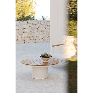 Mesa de centro para jardín redonda Ø90 cm en madera de teca y aluminio Varena