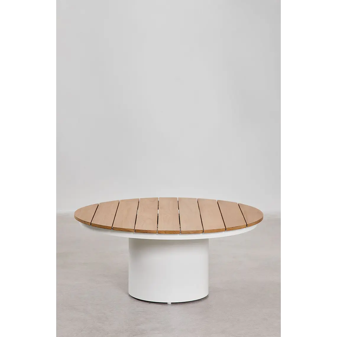 Mesa de centro para jardín redonda Ø90 cm en madera de teca y aluminio Varena 4