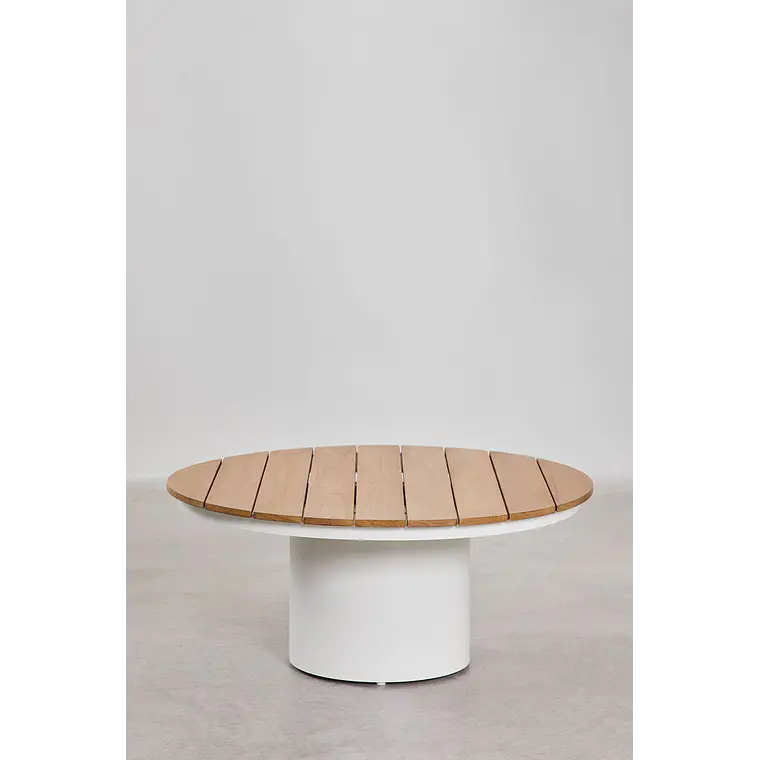 Mesa de centro para jardín redonda Ø90 cm en madera de teca y aluminio Varena 4