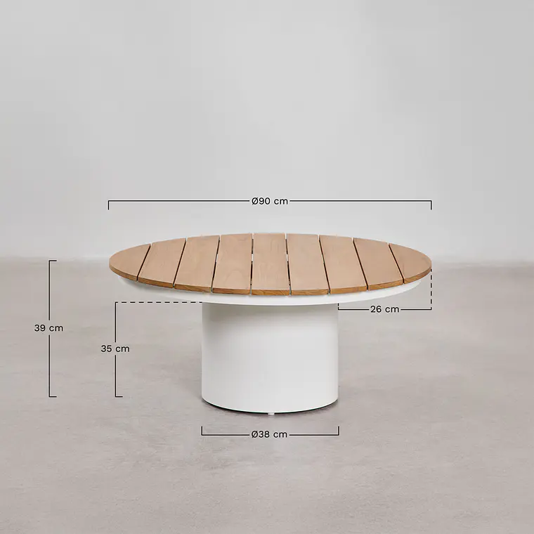 Mesa de centro para jardín redonda Ø90 cm en madera de teca y aluminio Varena 8