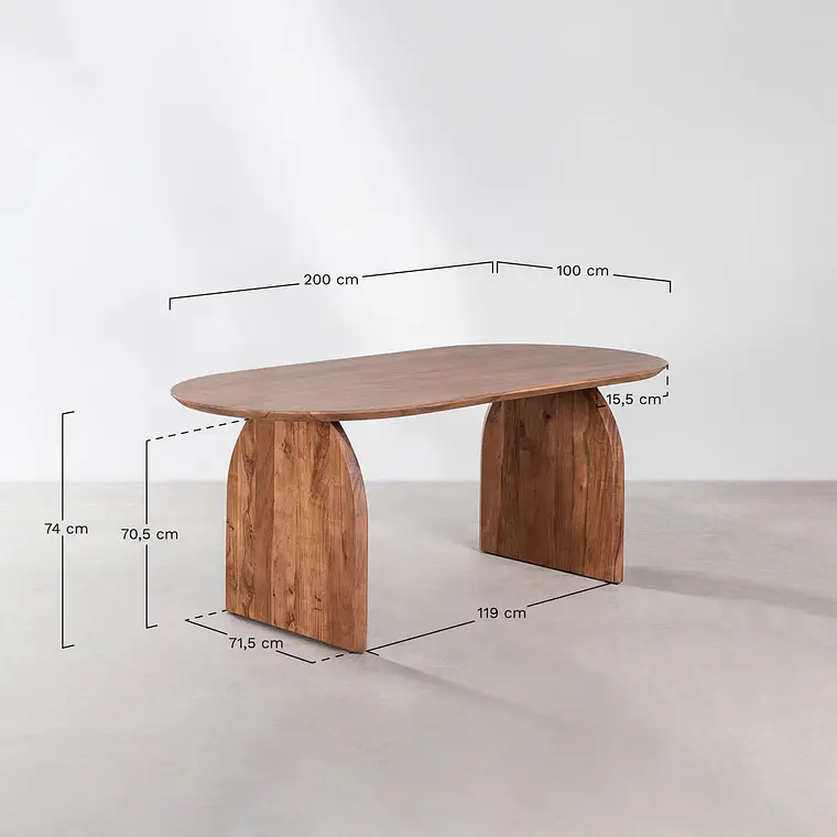 Mesa de comedor ovalada 200x100 cm en madera de acacia 9