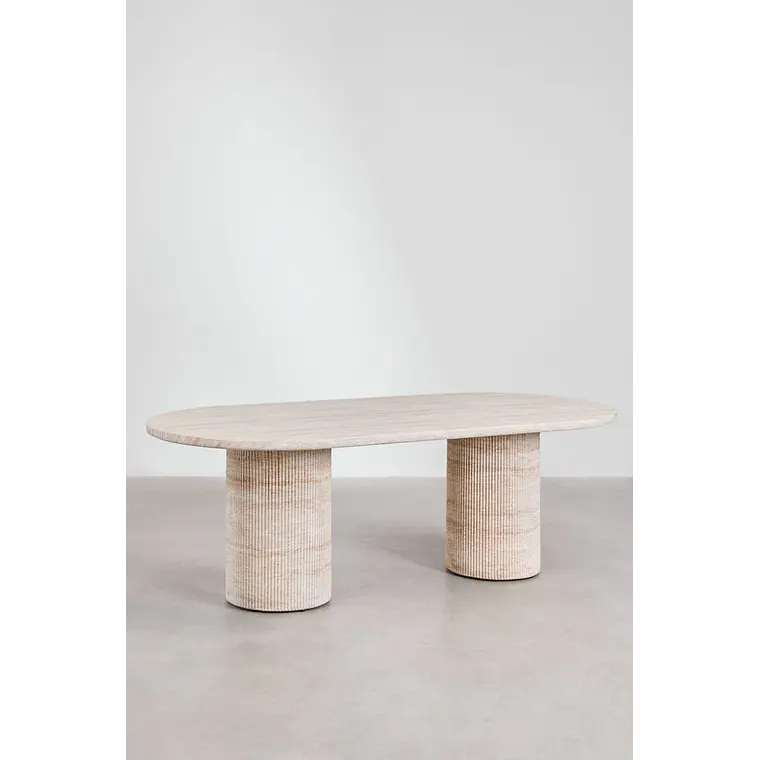 Mesa de comedor ovalada 220x100 cm en cemento look travertino 4
