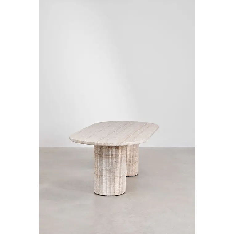 Mesa de comedor ovalada 220x100 cm en cemento look travertino 5