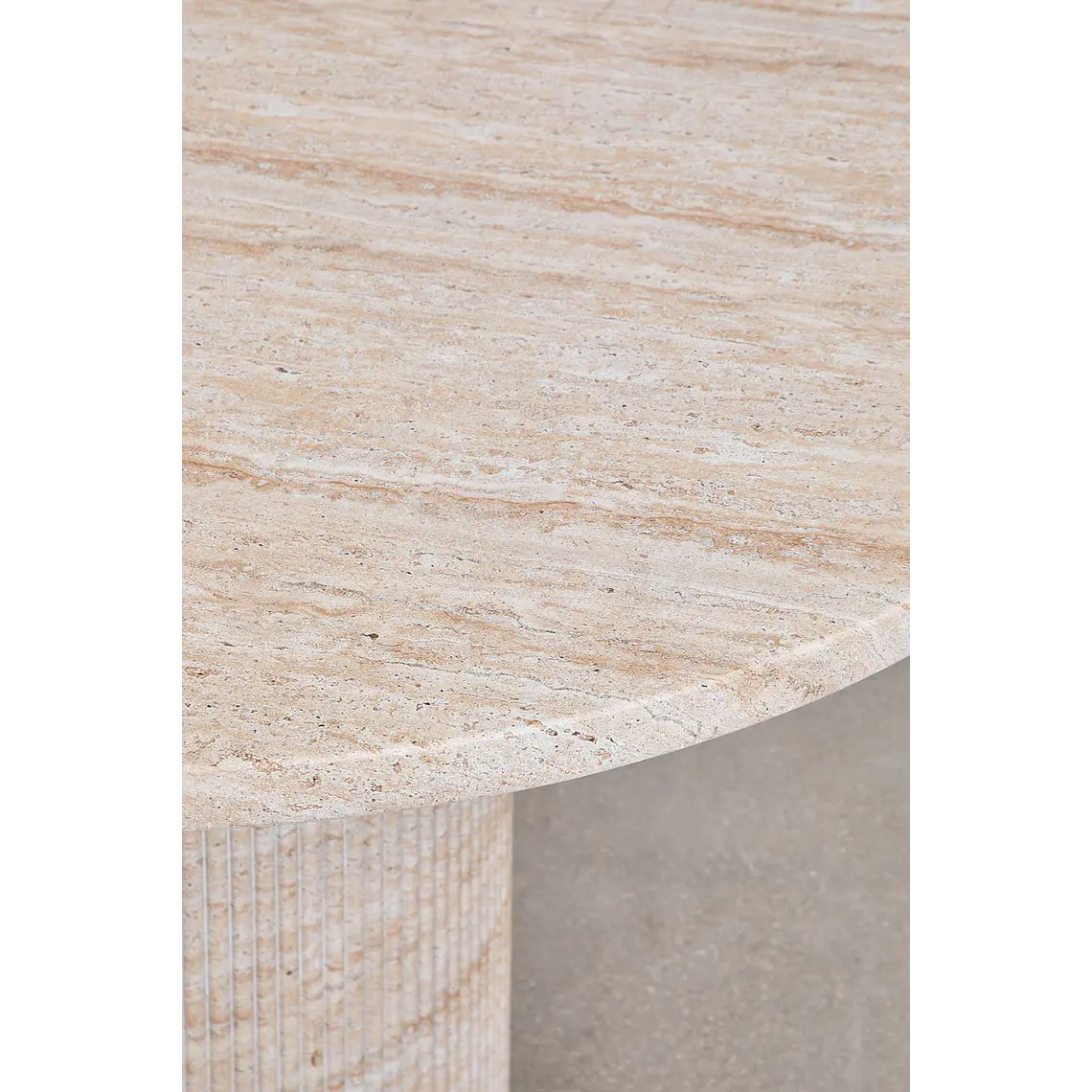 Mesa de comedor ovalada 220x100 cm en cemento look travertino 7