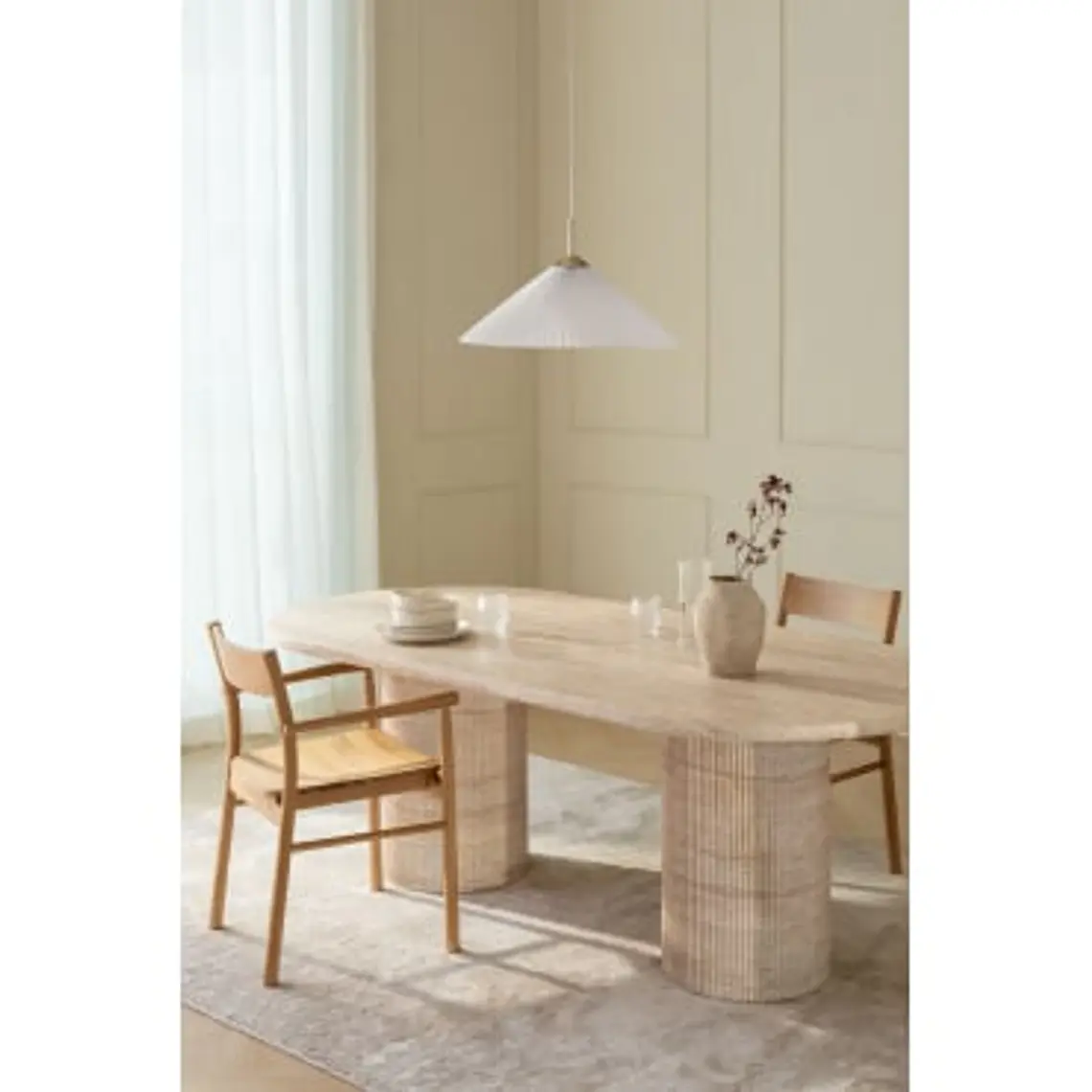 Mesa de comedor ovalada 220x100 cm en cemento look travertino 9