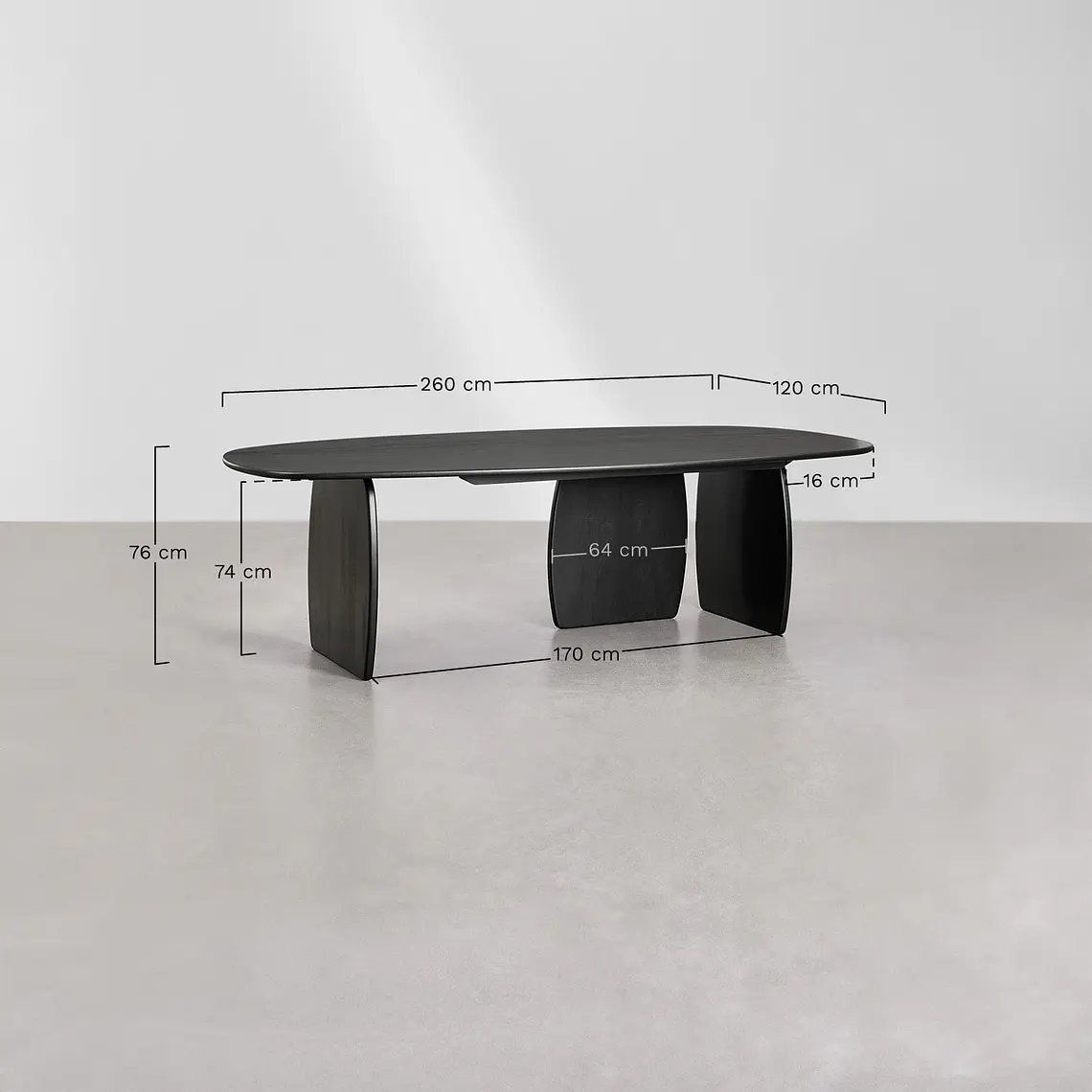 Mesa de comedor ovalada 260x120 cm en madera de mango 9