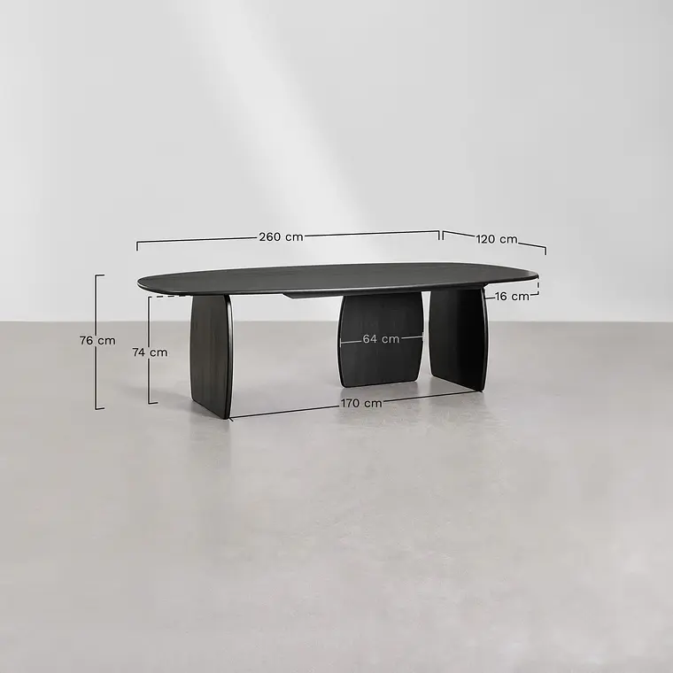 Mesa de comedor ovalada 260x120 cm en madera de mango 9