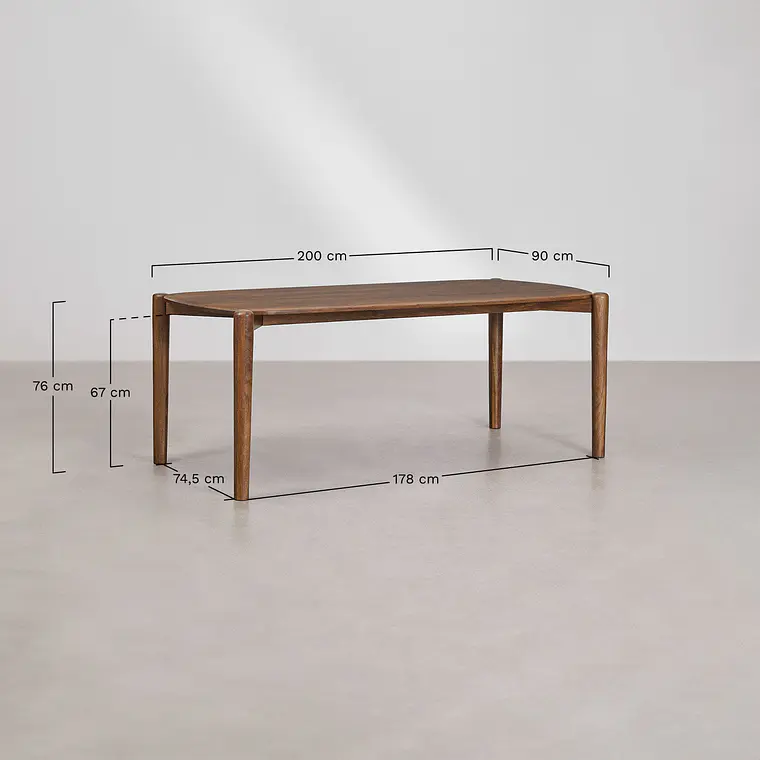 Mesa de comedor rectangular 200x90 cm en madera de mango 10
