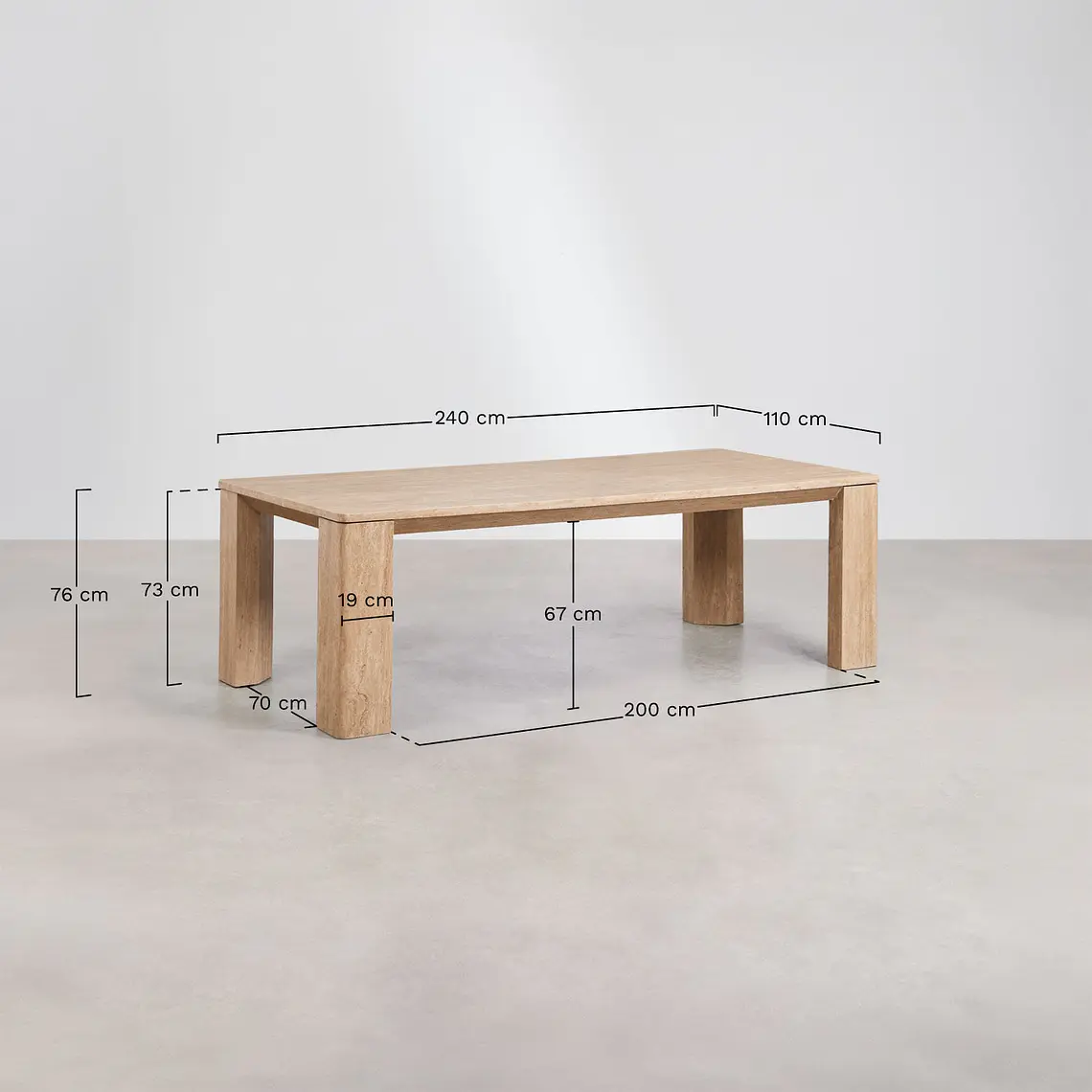 Mesa de comedor rectangular 240x110 cm en travertino 9