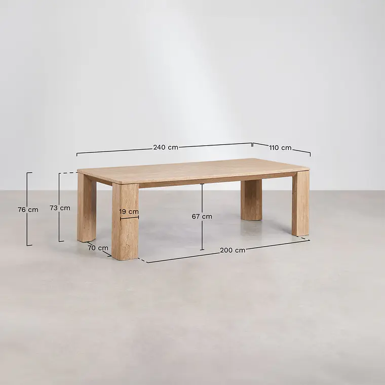 Mesa de comedor rectangular 240x110 cm en travertino 9