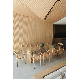 Mesa de comedor rectangular 260x110 cm en vidrio templado y MDF