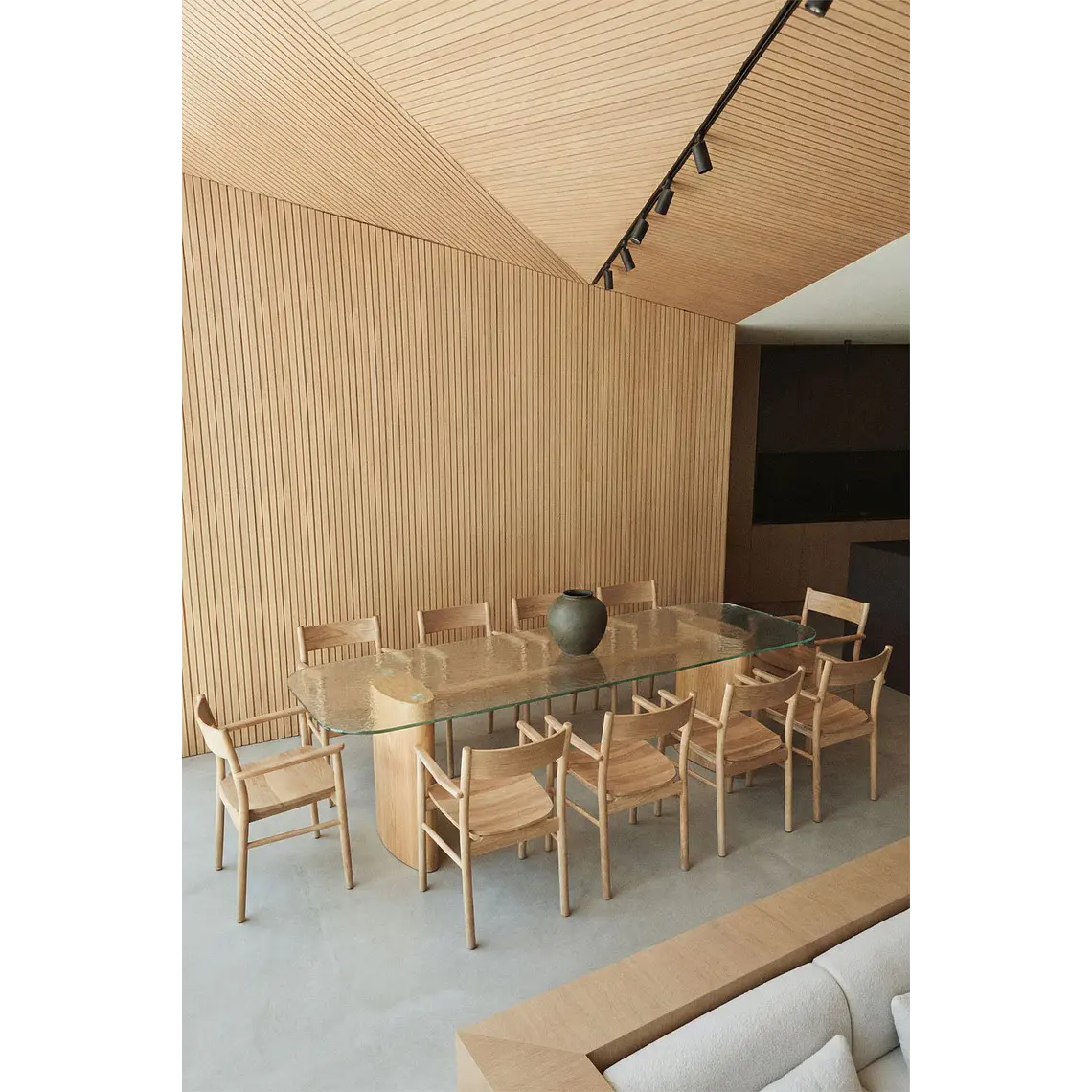 Mesa de comedor rectangular 260x110 cm en vidrio templado y MDF 2