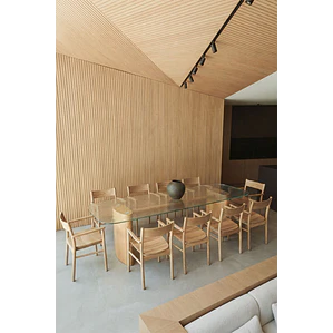 Mesa de comedor rectangular 260x110 cm en vidrio templado y MDF