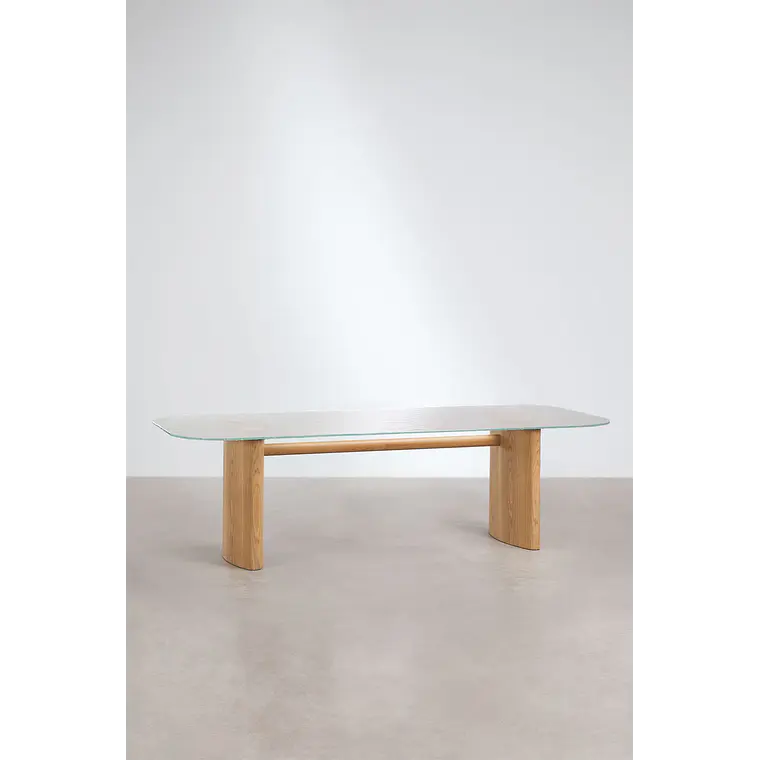 Mesa de comedor rectangular 260x110 cm en vidrio templado y MDF 4