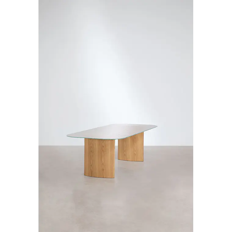 Mesa de comedor rectangular 260x110 cm en vidrio templado y MDF 5