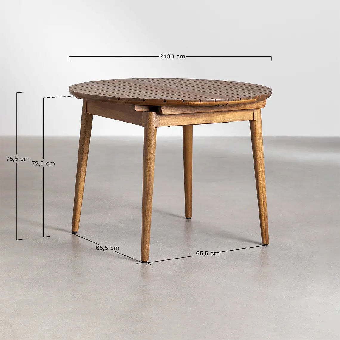 Mesa de jardín 100-135x100 cm extensible en madera de acacia Orlia 8