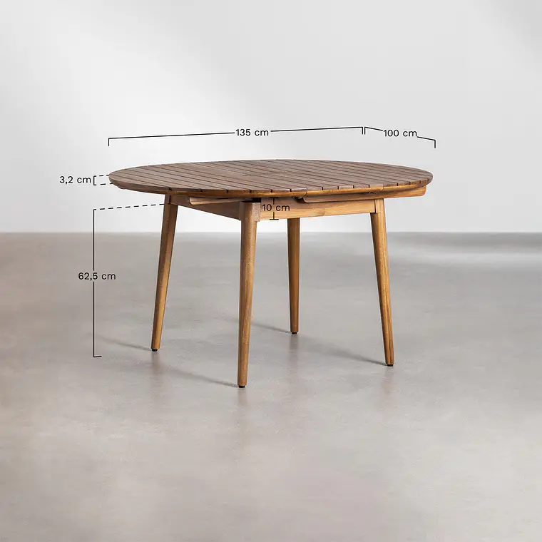 Mesa de jardín 100-135x100 cm extensible en madera de acacia Orlia 9
