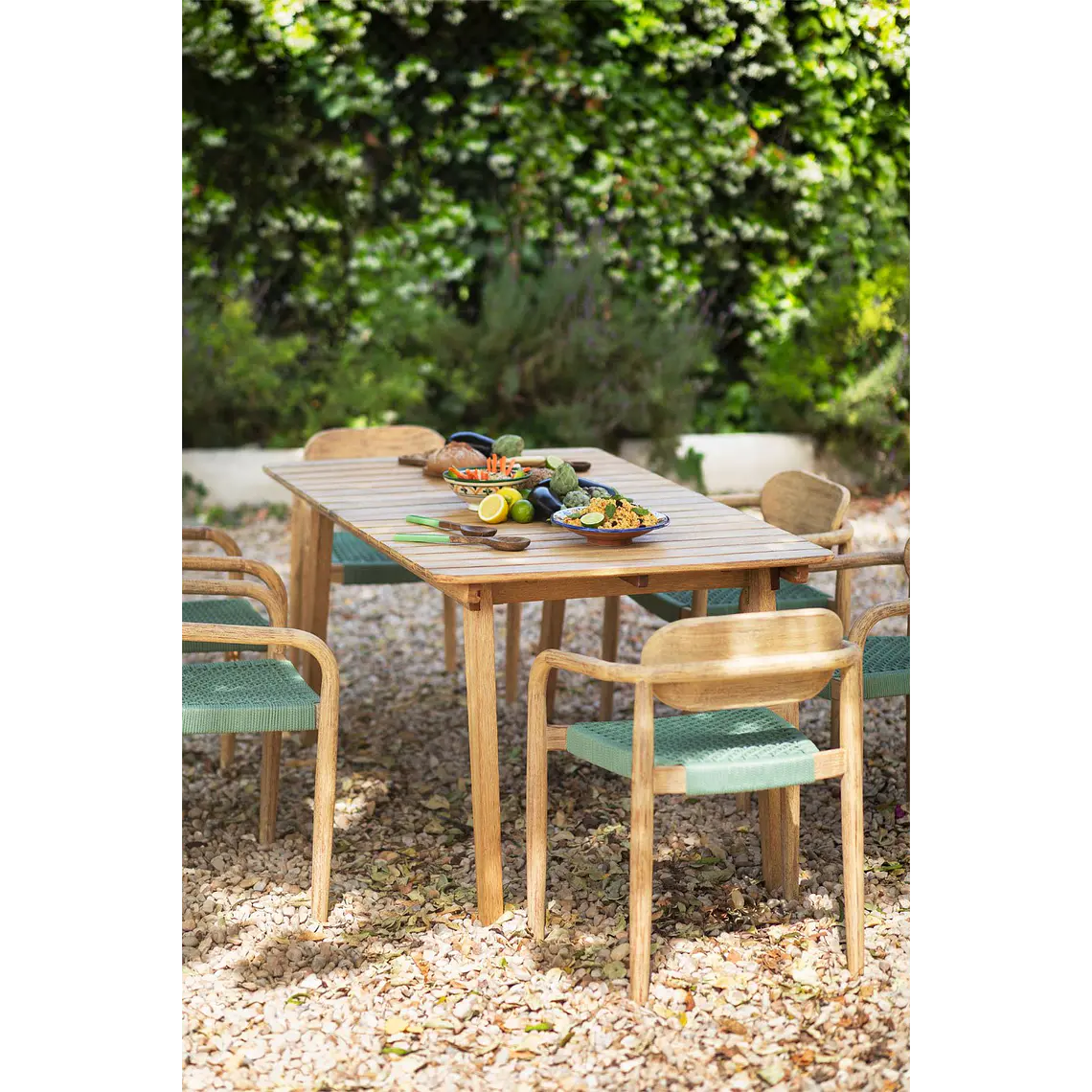 Mesa de jardín 90-150x90 cm extensible en madera de eucalipto Hala 2