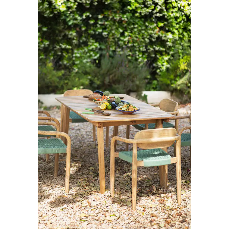 Mesa de jardín 90-150x90 cm extensible en madera de eucalipto Hala 2
