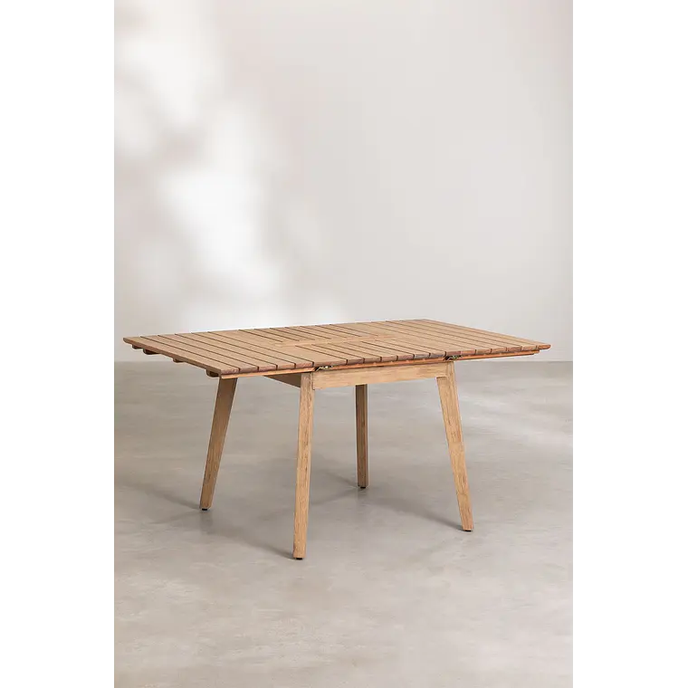 Mesa de jardín 90-150x90 cm extensible en madera de eucalipto Hala 4