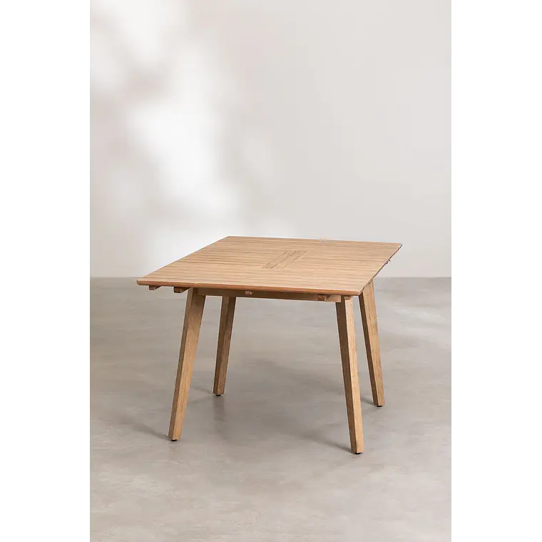 Mesa de jardín 90-150x90 cm extensible en madera de eucalipto Hala 5