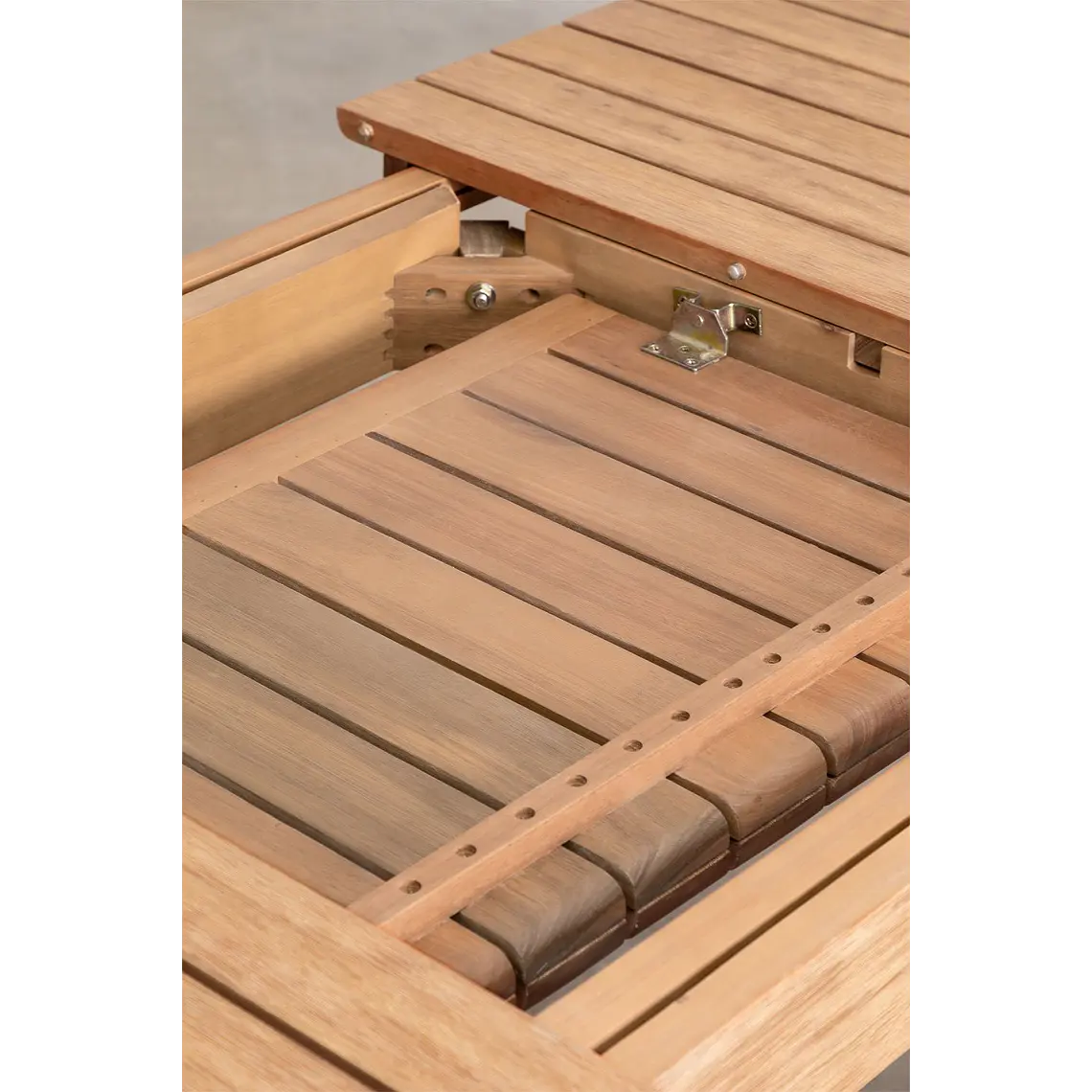 Mesa de jardín 90-150x90 cm extensible en madera de eucalipto Hala 10