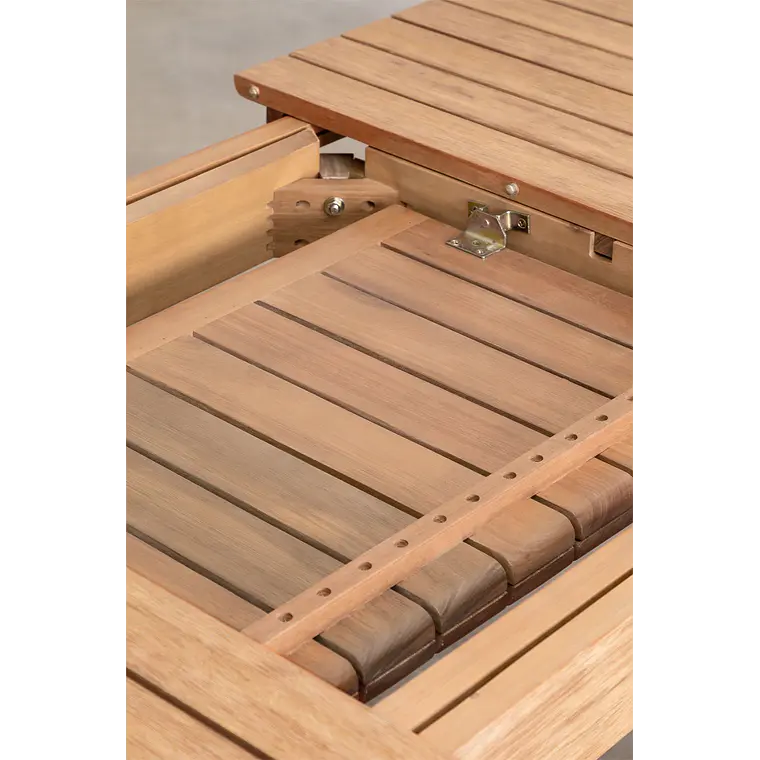 Mesa de jardín 90-150x90 cm extensible en madera de eucalipto Hala 10
