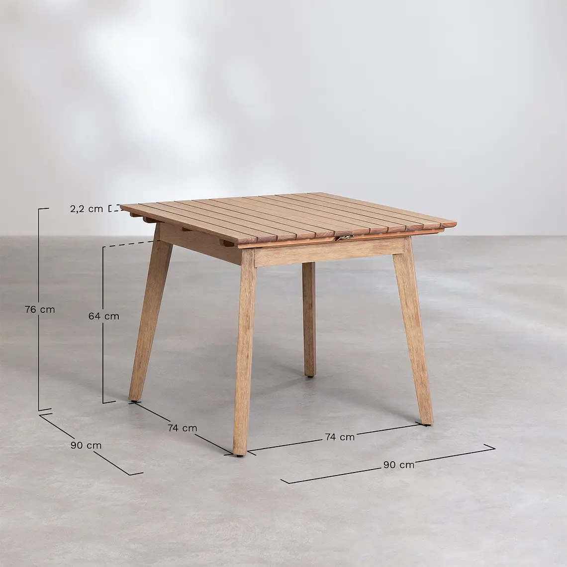 Mesa de jardín 90-150x90 cm extensible en madera de eucalipto Hala 12
