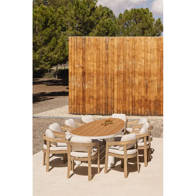 Mesa de jardín ovalada 260x110 cm en aluminio y madera de teca Solena 1