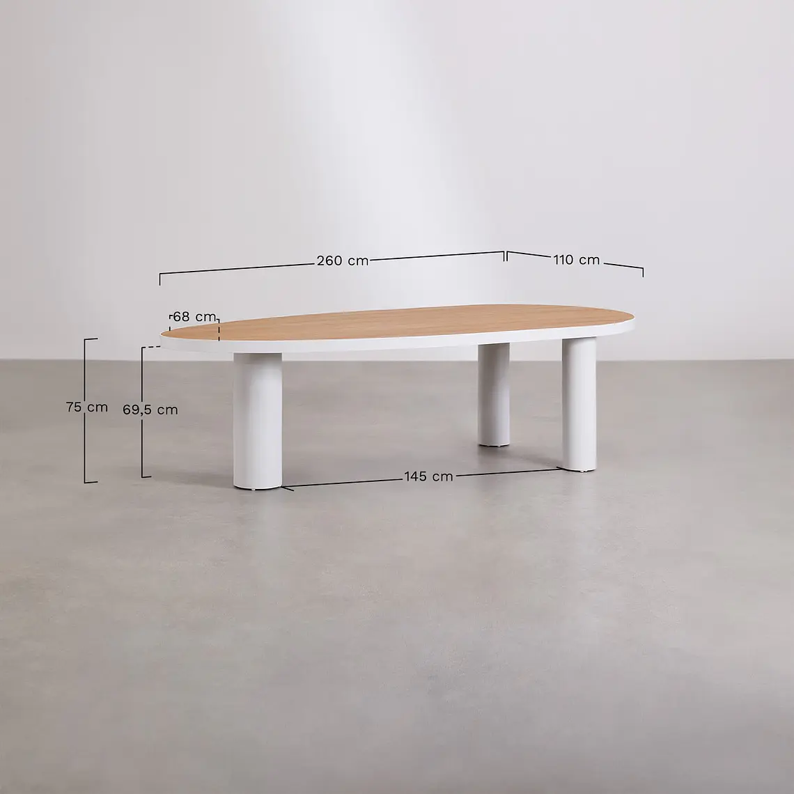 Mesa de jardín ovalada 260x110 cm en aluminio y madera de teca Solena 8