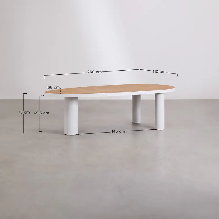 Mesa de jardín ovalada 260x110 cm en aluminio y madera de teca Solena 8