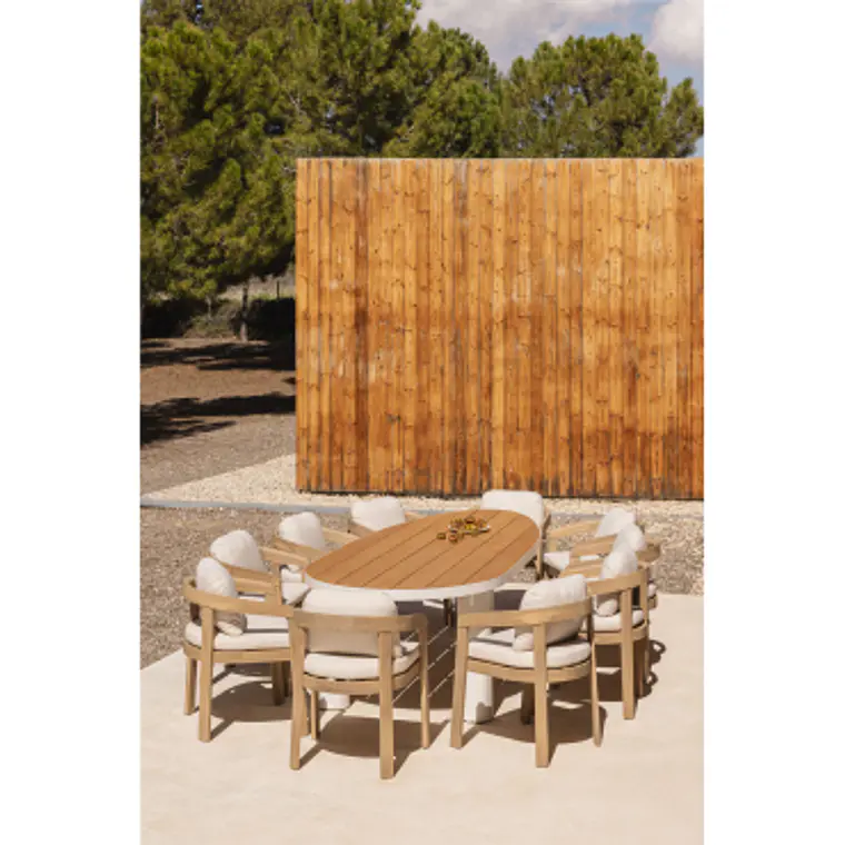 Mesa de jardín ovalada 260x110 cm en aluminio y madera de teca Solena 9