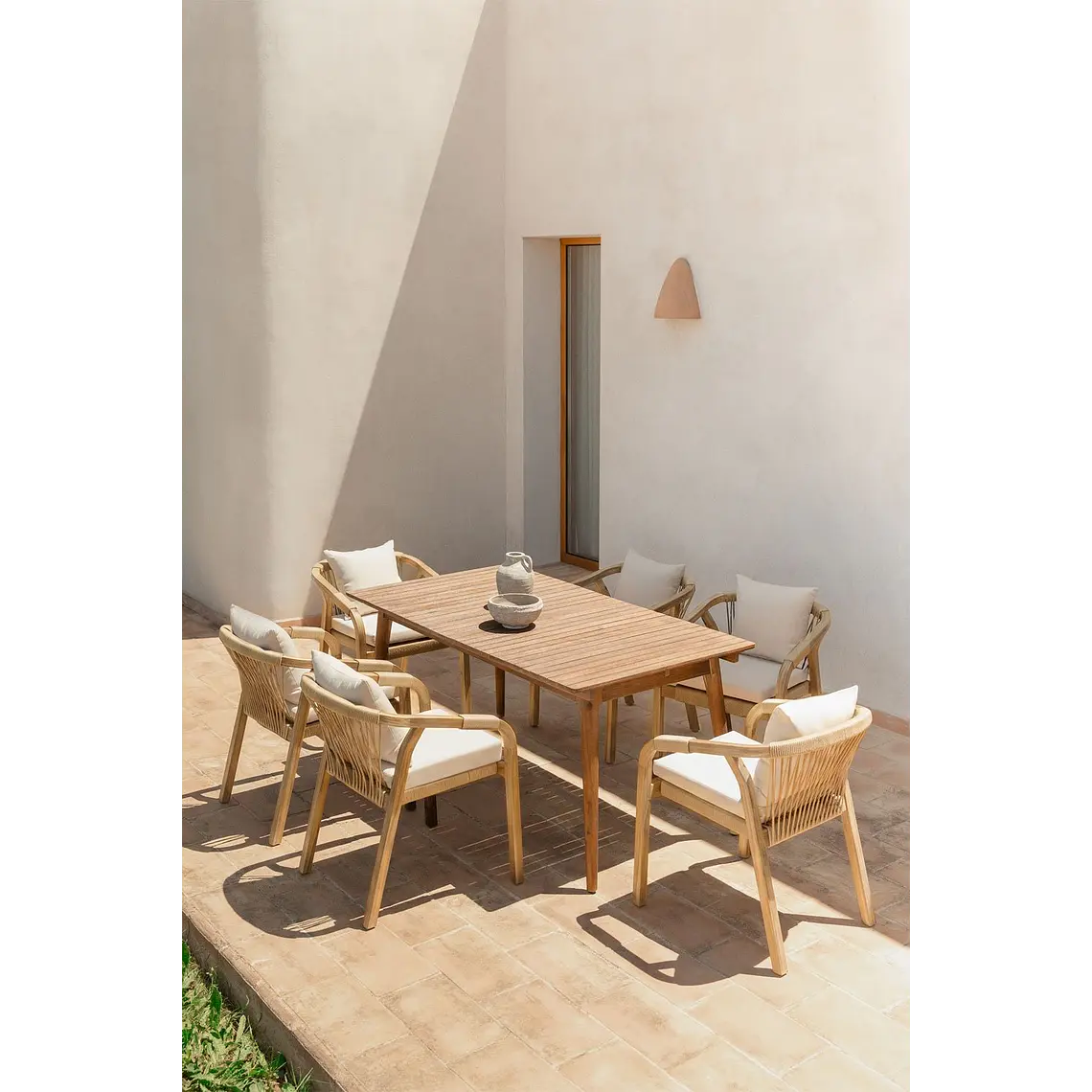 Mesa de jardín rectangular 160-210x90 cm extensible en madera de acacia Fiora 2