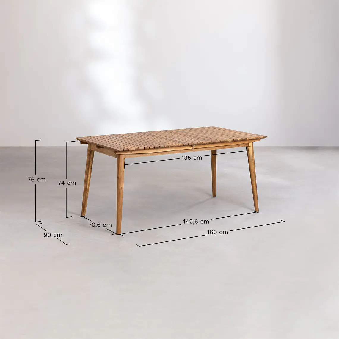 Mesa de jardín rectangular 160-210x90 cm extensible en madera de acacia Fiora 11