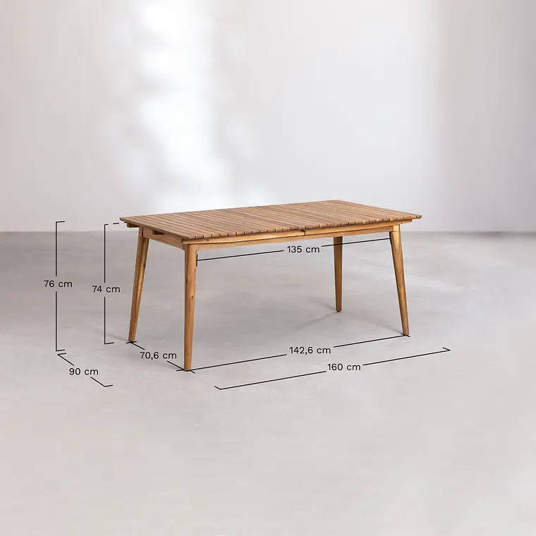 Mesa de jardín rectangular 160-210x90 cm extensible en madera de acacia Fiora 11