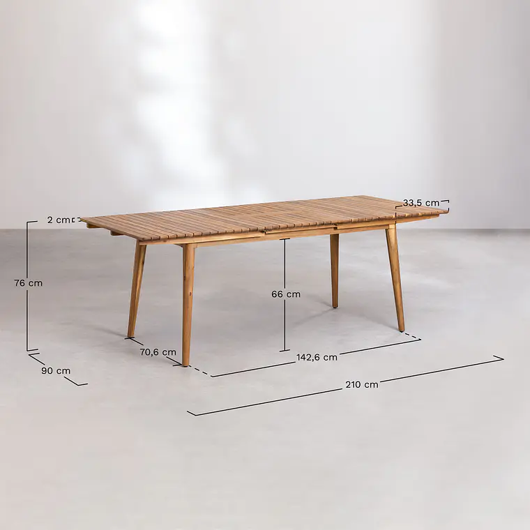 Mesa de jardín rectangular 160-210x90 cm extensible en madera de acacia Fiora 12