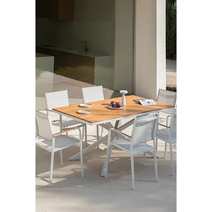 Mesa de jardín rectangular 180x100 cm en madera de eucalipto y aluminio Rava