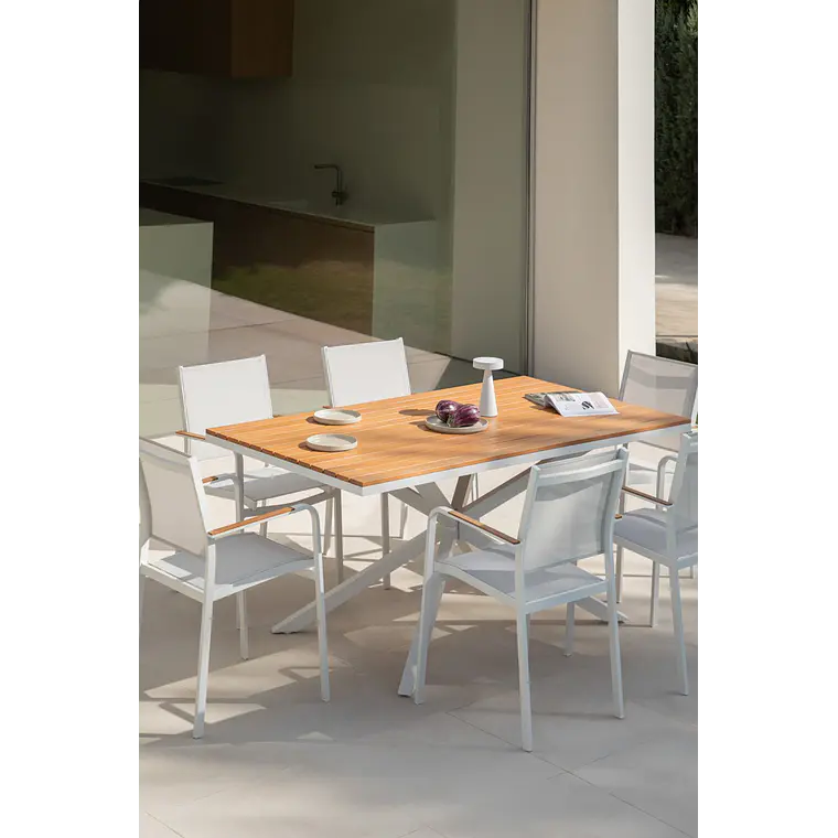 Mesa de jardín rectangular 180x100 cm en madera de eucalipto y aluminio Rava 2