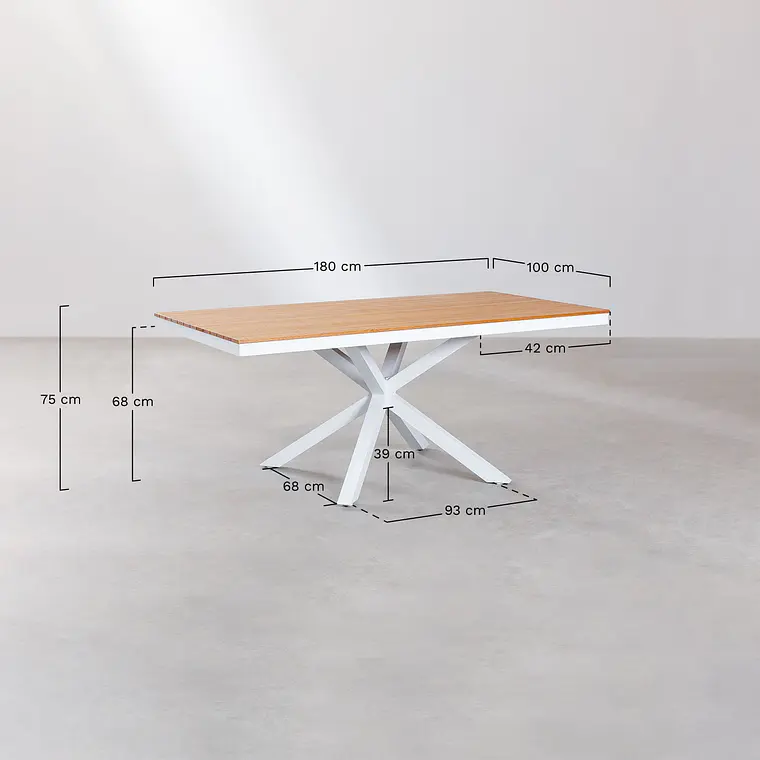 Mesa de jardín rectangular 180x100 cm en madera de eucalipto y aluminio Rava 8