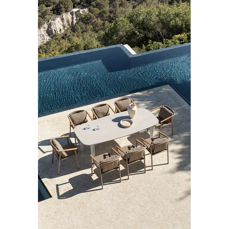 Mesa de jardín rectangular 220-280x100 cm extensible en cerámica y aluminio Halena 2