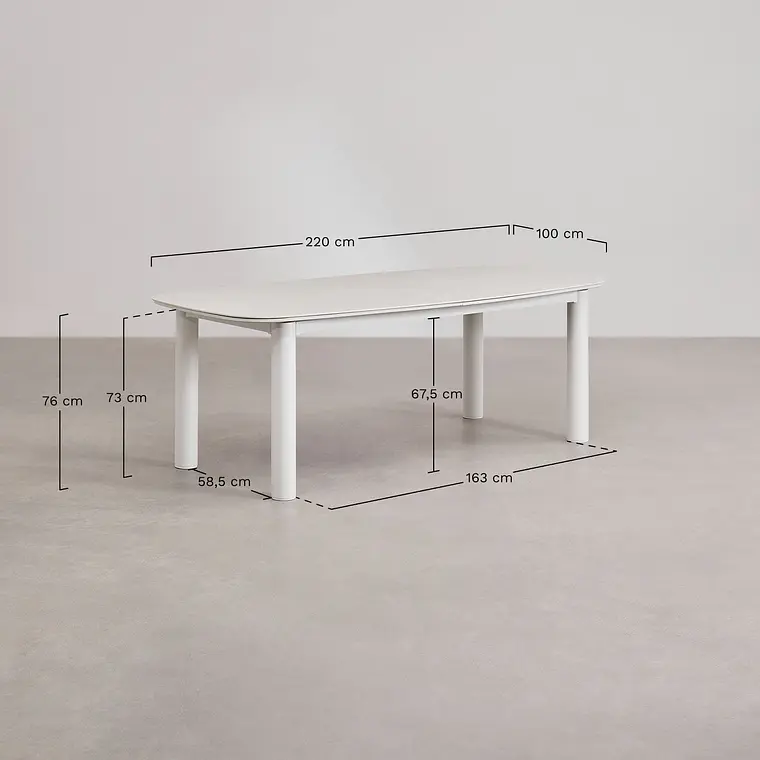 Mesa de jardín rectangular 220-280x100 cm extensible en cerámica y aluminio Halena 11